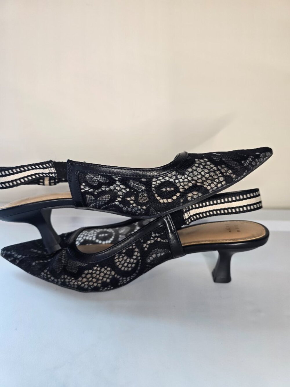 Target - A New Day Milan Slingback Kitten Pumps - Two Pairs - Tan & Black Lace - Picture 11 of 13